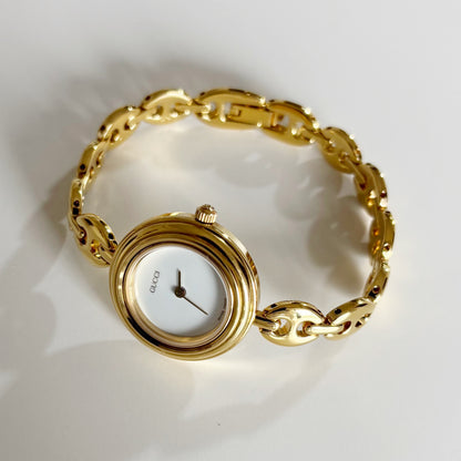Gucci 1990s Interchangeable Bezel Gold Plated Watch with 6 bezels, case (165mm)