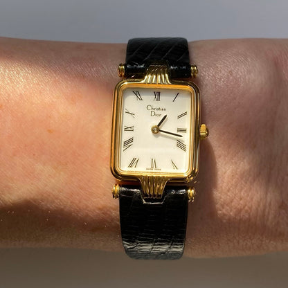 Dior 1990s Rectangular Gold Plated Watch