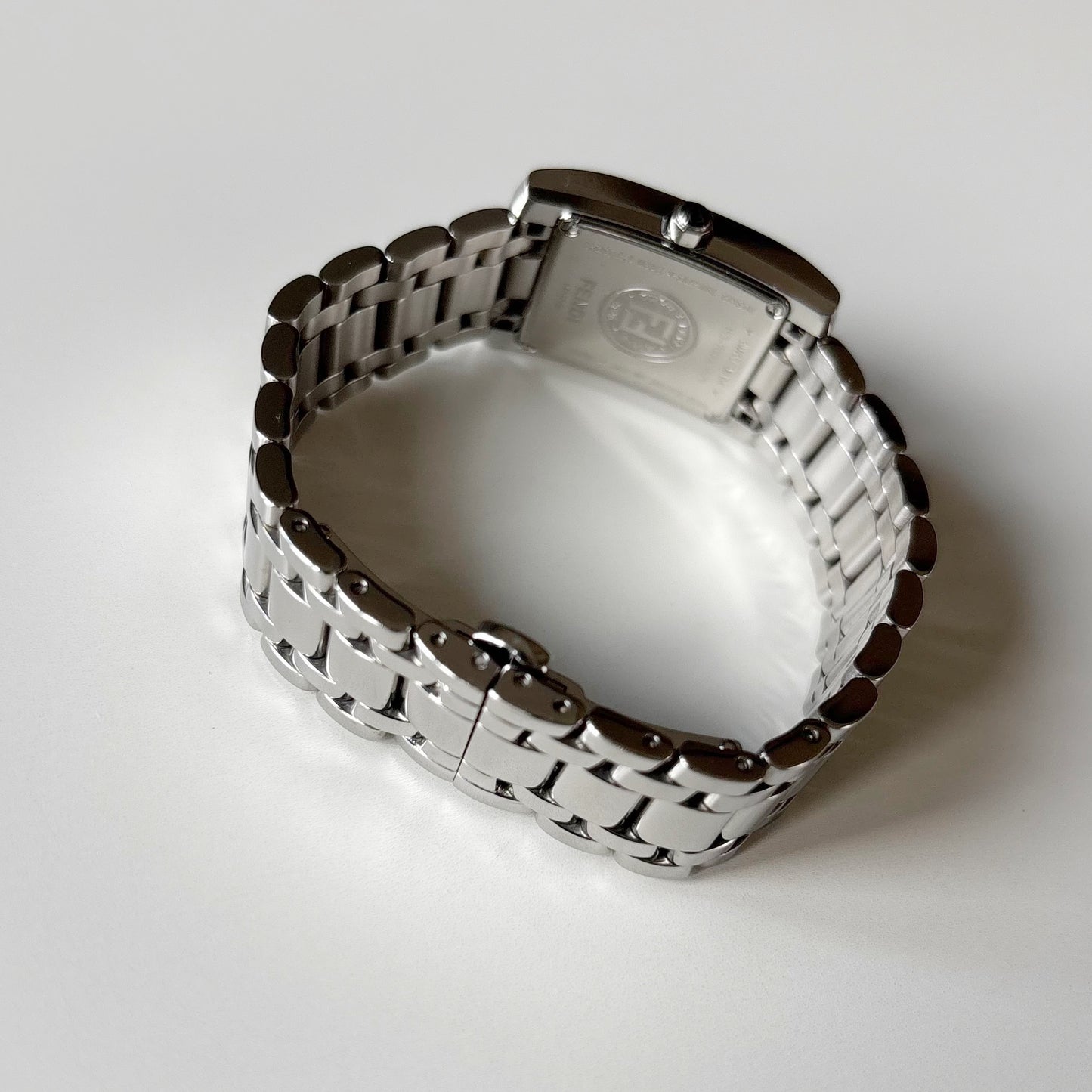 Fendi 1990s Seashell Dial Tank Silver Watch