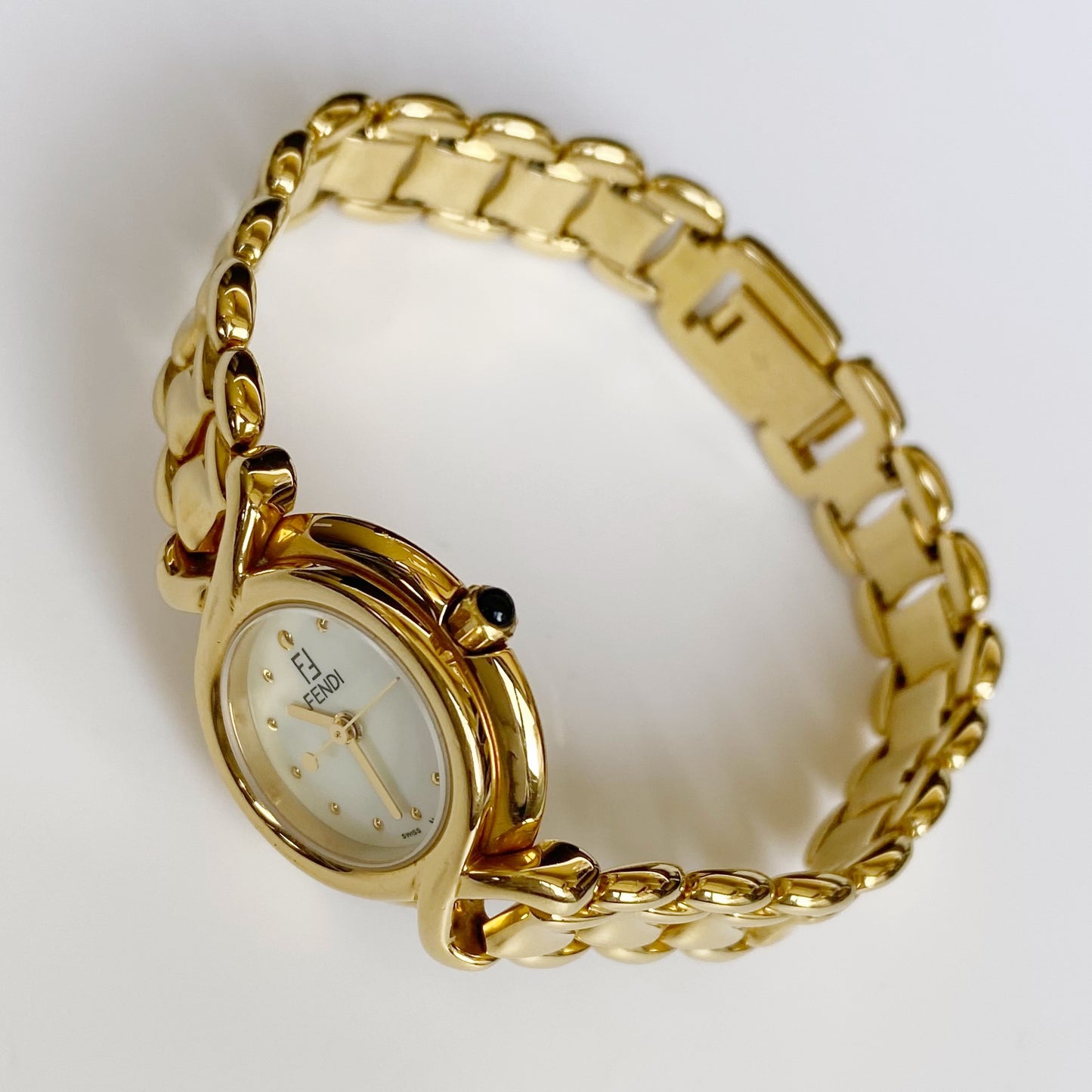 Fendi 1990s Seashell Dial Gold Plated Watch