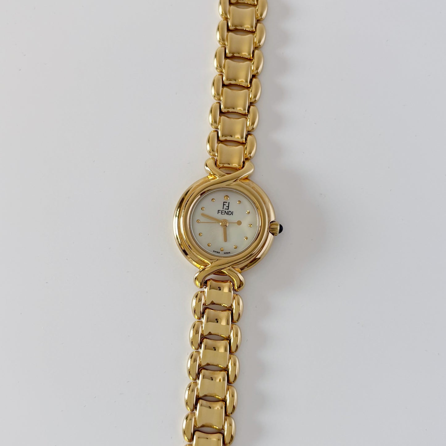 Fendi 1990s Seashell Dial Gold Plated Watch