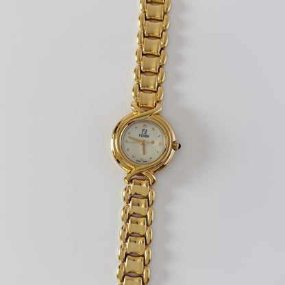 Fendi 1990s Seashell Dial Gold Plated Watch