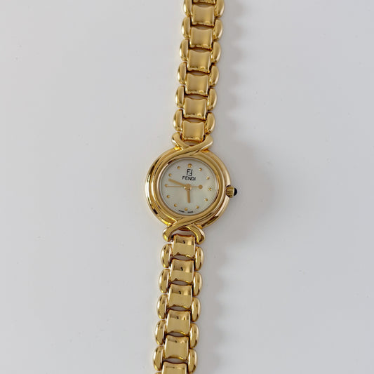Fendi 1990s Seashell Dial Gold Plated Watch