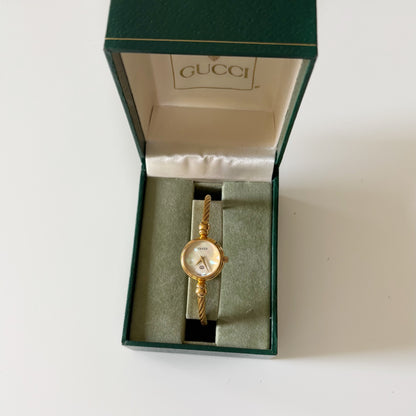 Gucci 1990s Seashell Dial Cable Gold Plated Bangle Watch
