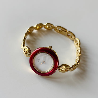 Gucci 1990s Interchangeable Bezel Gold Plated Chain Watch with 6 bezels, case (165mm)