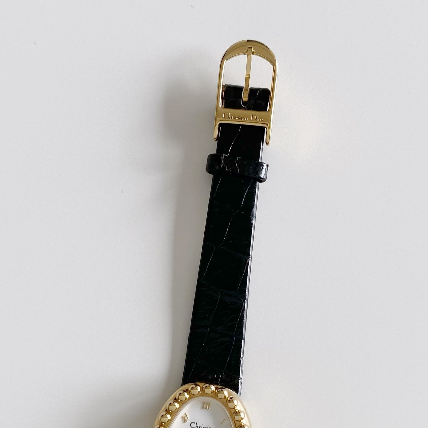 Dior 1990s Baignoire Gold Plated Leather Watch