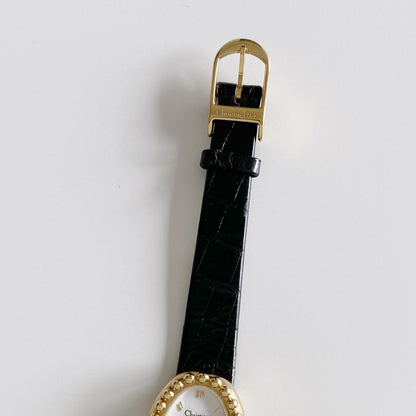 Dior 1990s Baignoire Gold Plated Leather Watch