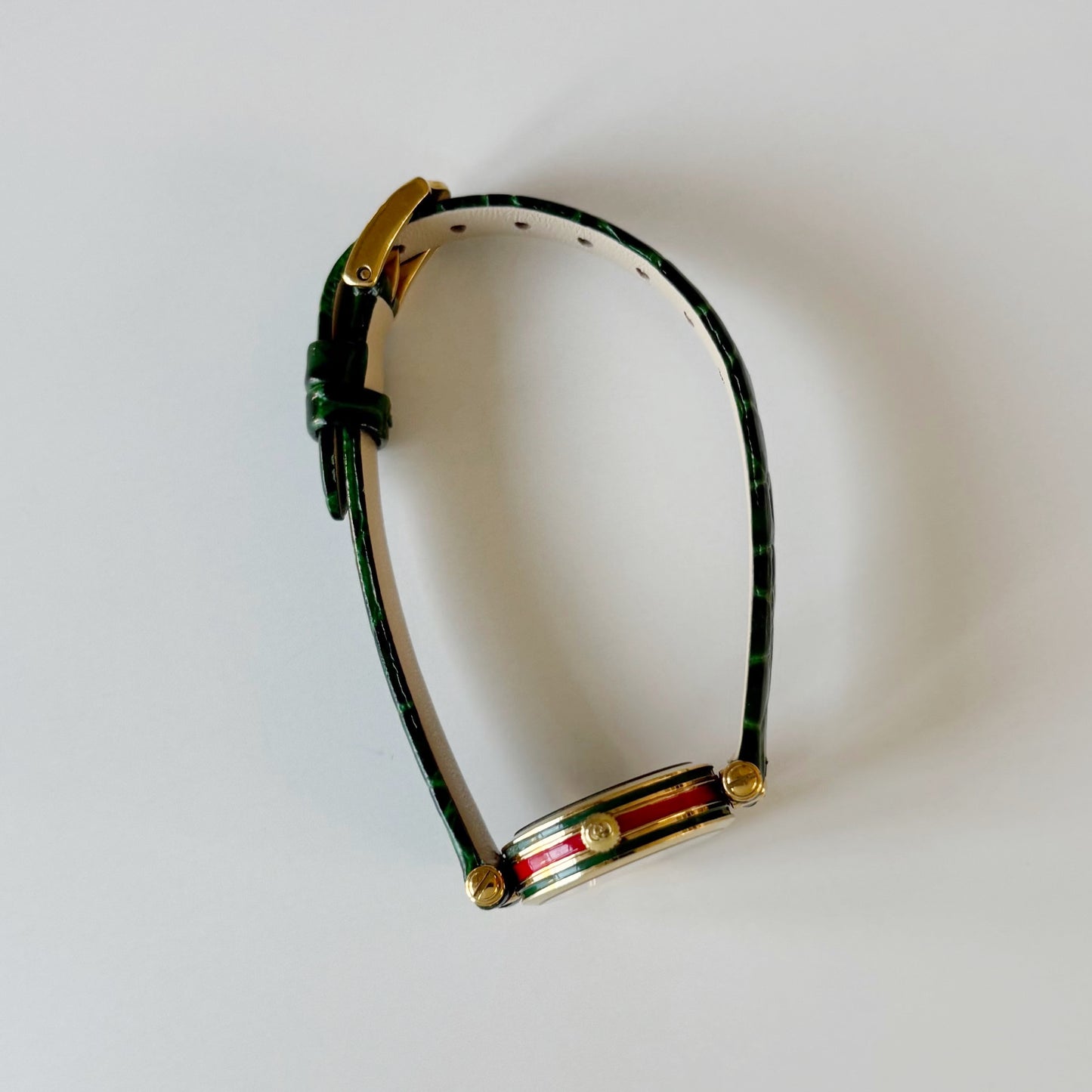 Gucci 1990s Green Round Dial Gold Plated Watch