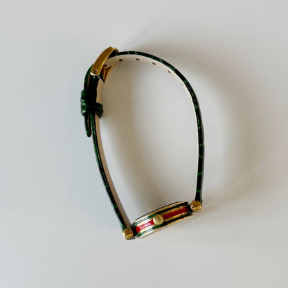 Gucci 1990s Green Round Dial Gold Plated Watch