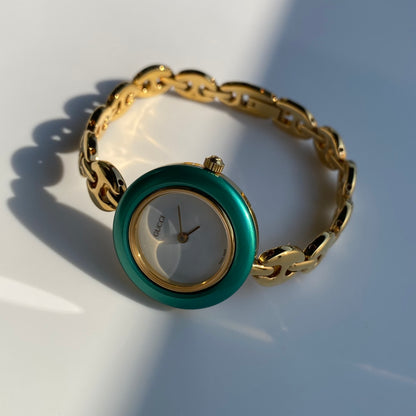 Gucci 1990s Interchangeable Bezel Gold Plated Watch with  6 bezels, case (167mm)