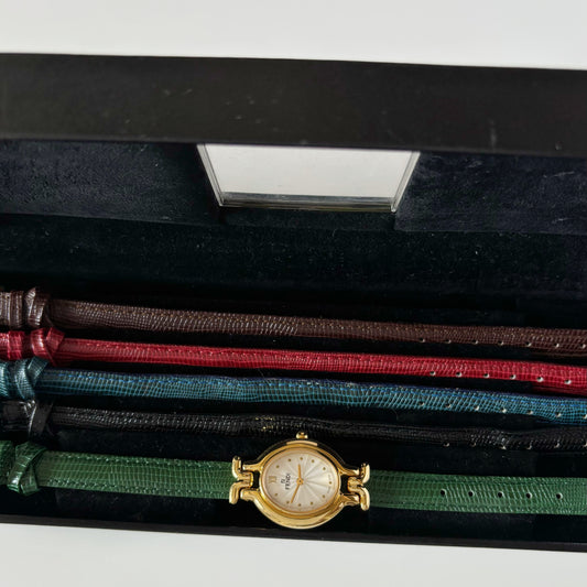 Fendi 1990s Interchangeable Belt Gold Plated Watch with 5 straps, case