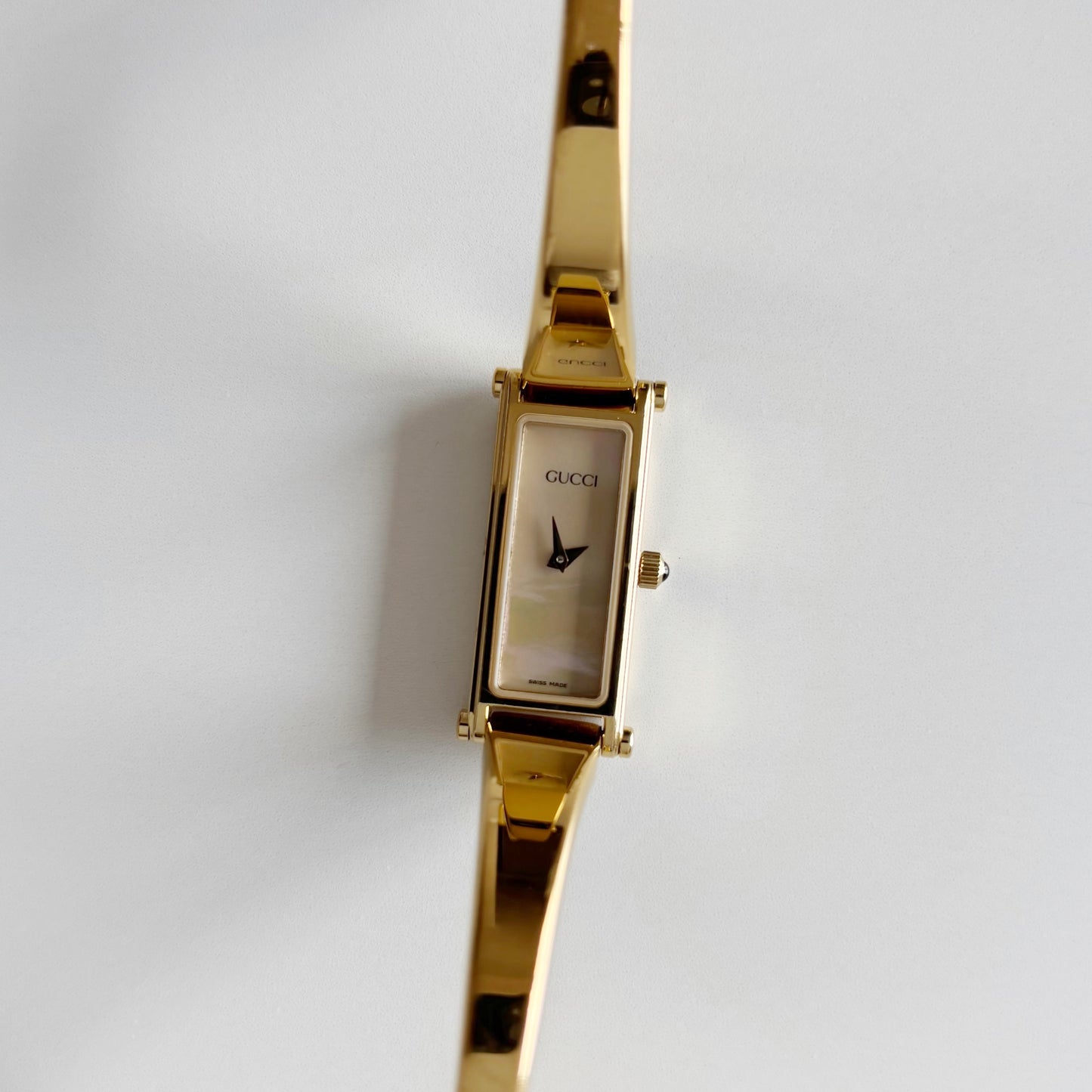 Gucci 1990s Seashell Dial Gold Plated Bangle Watch