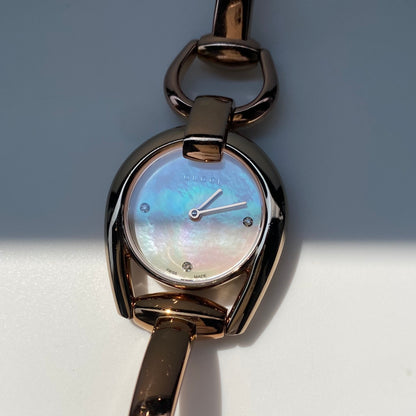 Gucci Early 2000s Seashell Dial Gold Plated Bangle Watch