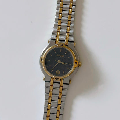 Gucci 1990s Black Dial Two Tone Watch