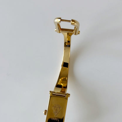 Gucci 1990s Seashell Rectangular Dial Gold Plated Bangle Watch