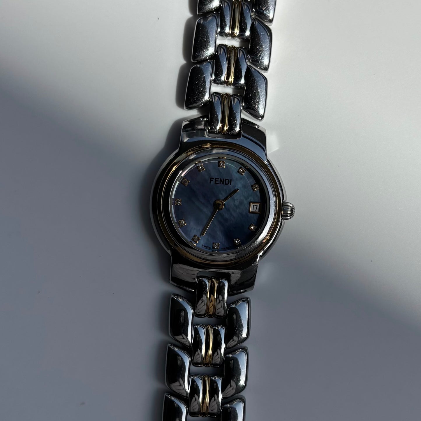 Fendi 1990s Seashell Dial Date Two Tone Watch