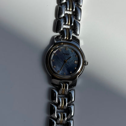 Fendi 1990s Seashell Dial Date Two Tone Watch