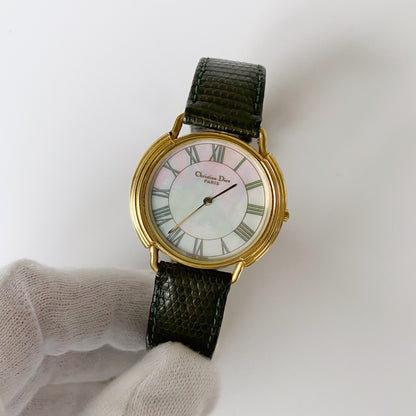 Dior 1990s Seashell Dial Gold Plated Round Watch