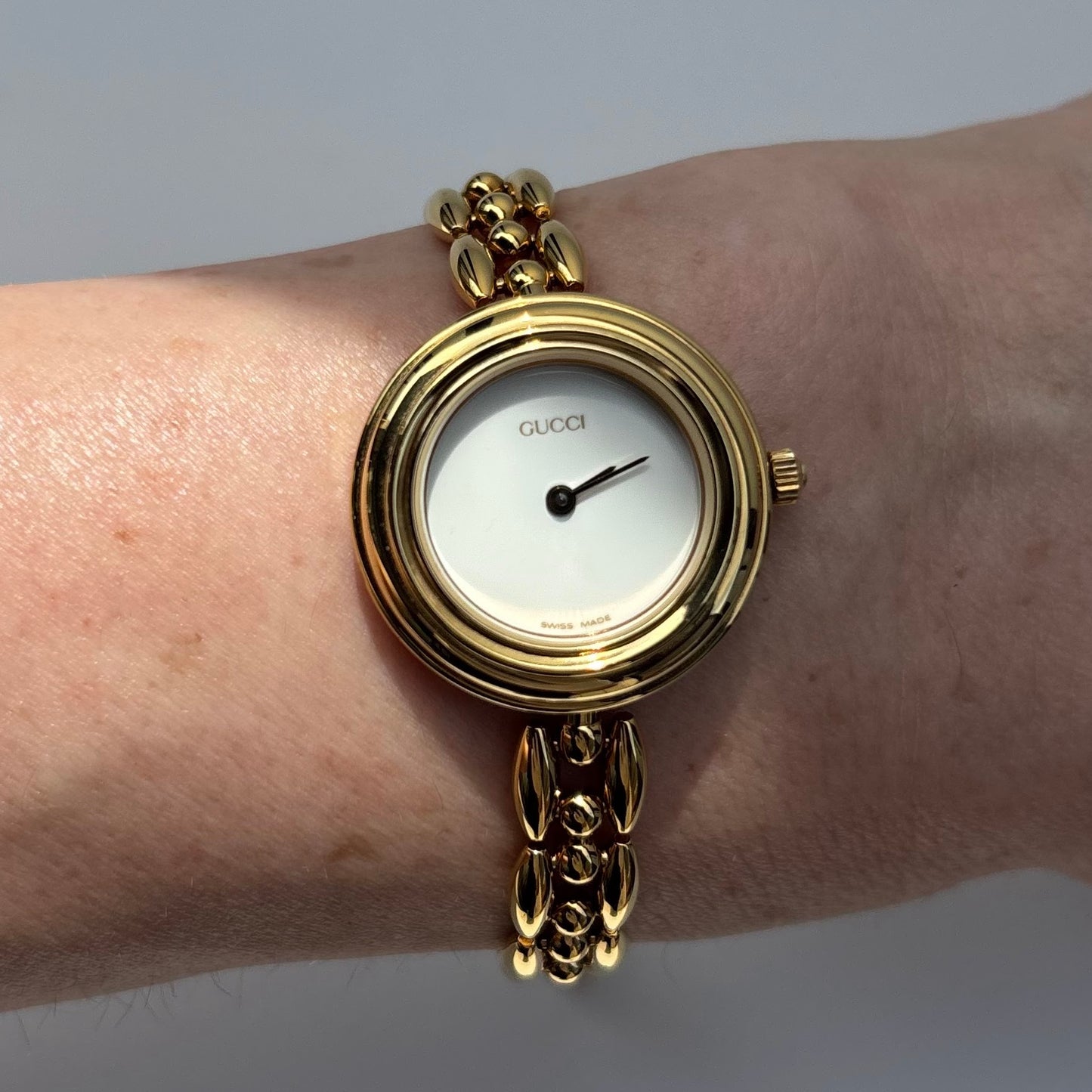 Gucci 1990s Interchangeable Bezel Gold Plated Watch with 6 bezels, case (167mm)