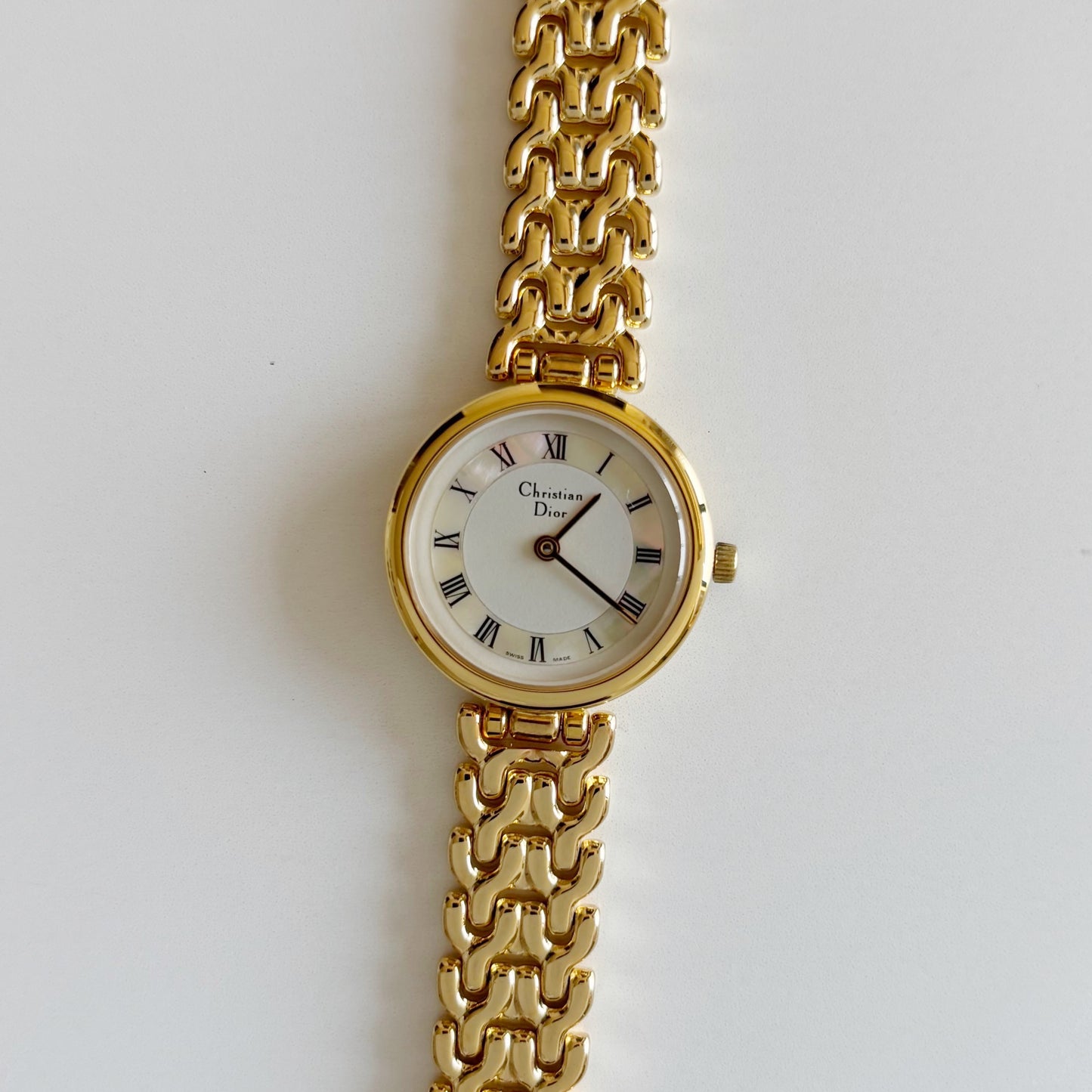 Dior 1990s Seashell Round Dial Gold Plated Watch