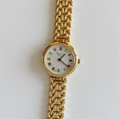 Dior 1990s Seashell Round Dial Gold Plated Watch