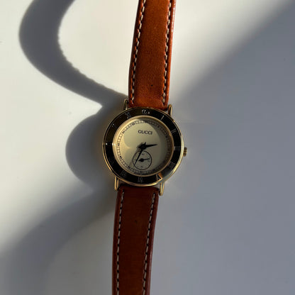 Gucci 1990s Sub Second Round Dial Gold Plated Watch
