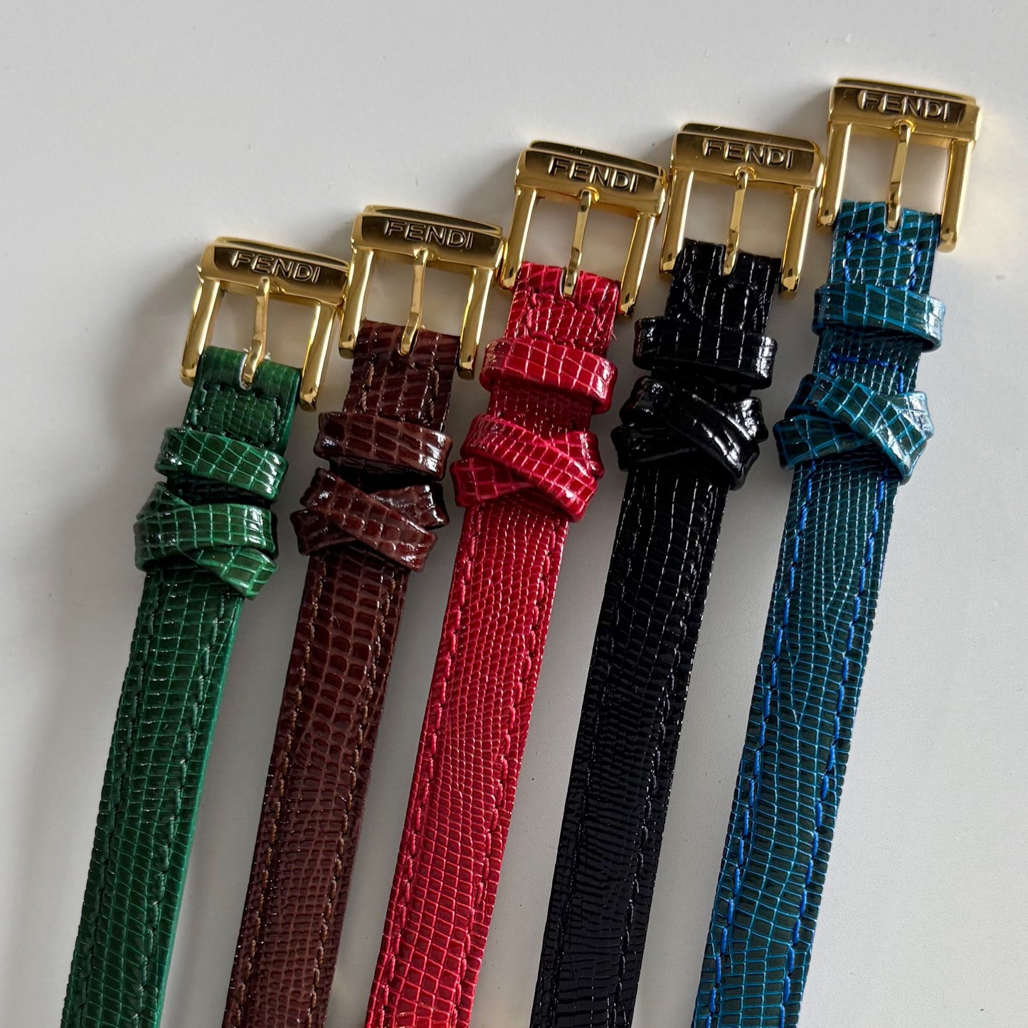 Fendi 1990s Interchangeable Strap Gold Plated Watch with 5 straps, case