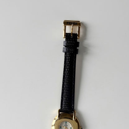 Fendi 1990s Round Dial Gold Plated Watch
