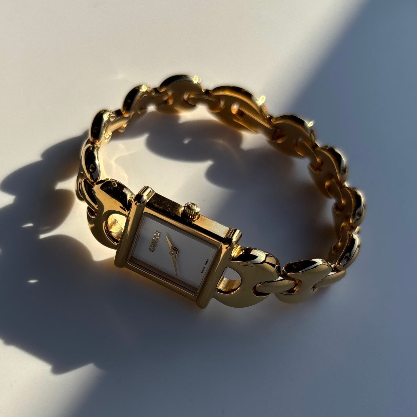 Gucci 1990s Interchangeable Strap Gold Plated Watch with 3 straps, case