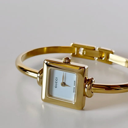 Gucci 1990s Square Dial Gold Plated Bangle Watch