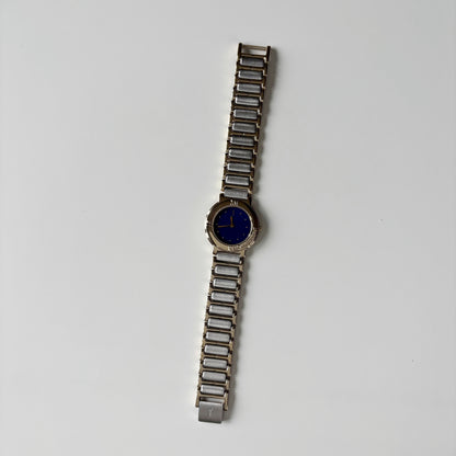 Yves Saint Laurent 1990s Navy Round Dial Two Tone Watch (Large)