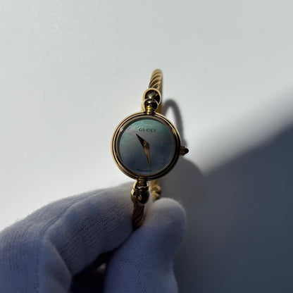 Gucci 1990s Seashell Dial Gold Plated Cable Bangle Watch