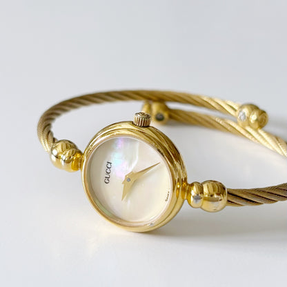 Gucci 1990s Seashell Dial Gold Plated Bangle Watch