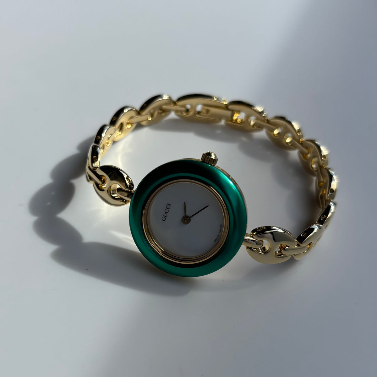 Gucci 1990s Interchangeable Bezel Gold Plated Chain Watch with 6 bezels, case (165mm)