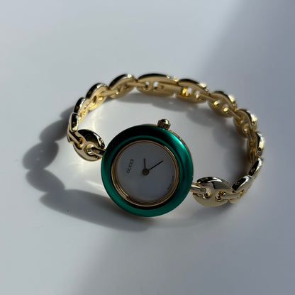 Gucci 1990s Interchangeable Bezel Gold Plated Chain Watch with 6 bezels, case (165mm)