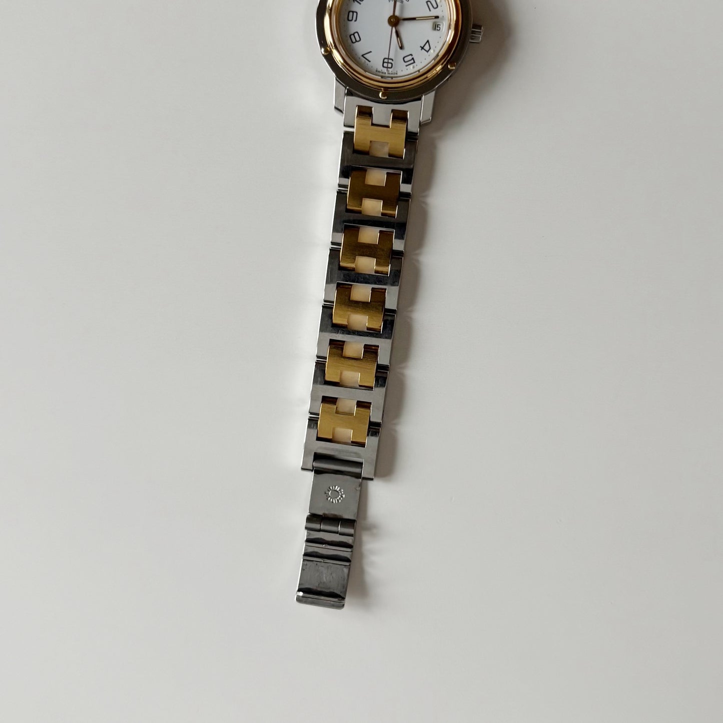 Hermes Early 2000s Clipper White Round Dial Two Tone Watch