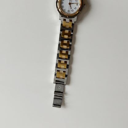 Hermes Early 2000s Clipper White Round Dial Two Tone Watch