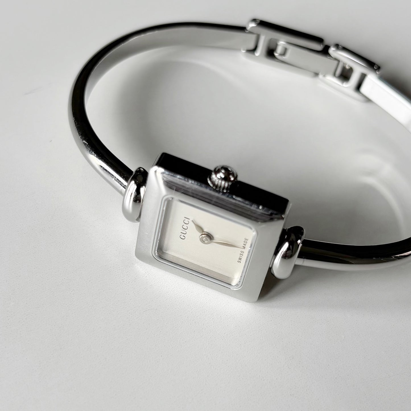 Gucci 1990s Square Dial Silver Bangle Watch