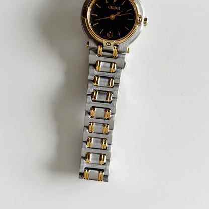 Gucci 1990s Black Dial Date Two Tone Watch