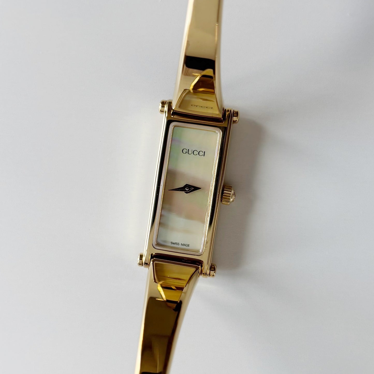 Gucci 1990s Seashell Dial Gold Plated Bangle Watch