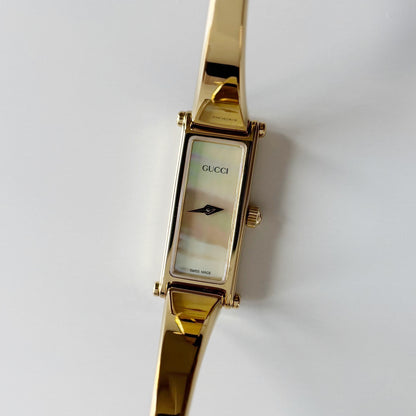 Gucci 1990s Seashell Dial Gold Plated Bangle Watch