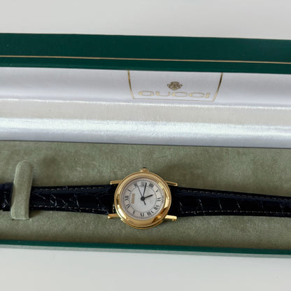 Gucci 1990s Date Round Dial Gold Plated Watch