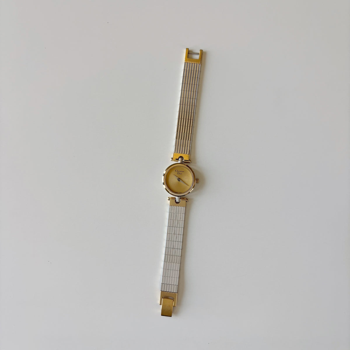 Dior 1990s Gold Round Dial Two Tone Gold Plated Watch