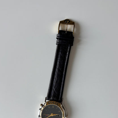 Gucci 1990s Date Black Round Dial Two Tone Watch