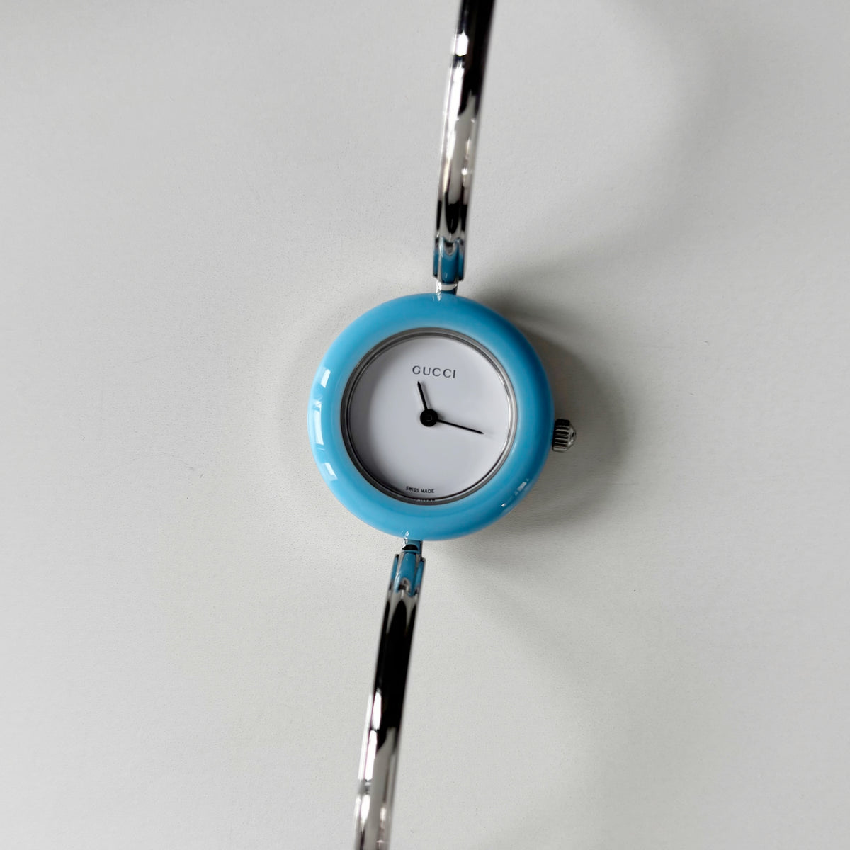 Gucci 1990s Interchangeable Bezel Stainless steel Bangle Watch with 12 bezels, case (Small)