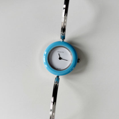 Gucci 1990s Interchangeable Bezel Stainless steel Bangle Watch with 12 bezels, case (Small)