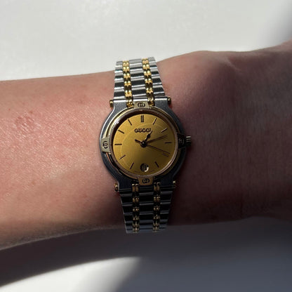 Gucci 1990s Date Round Dial Two Tone Watch