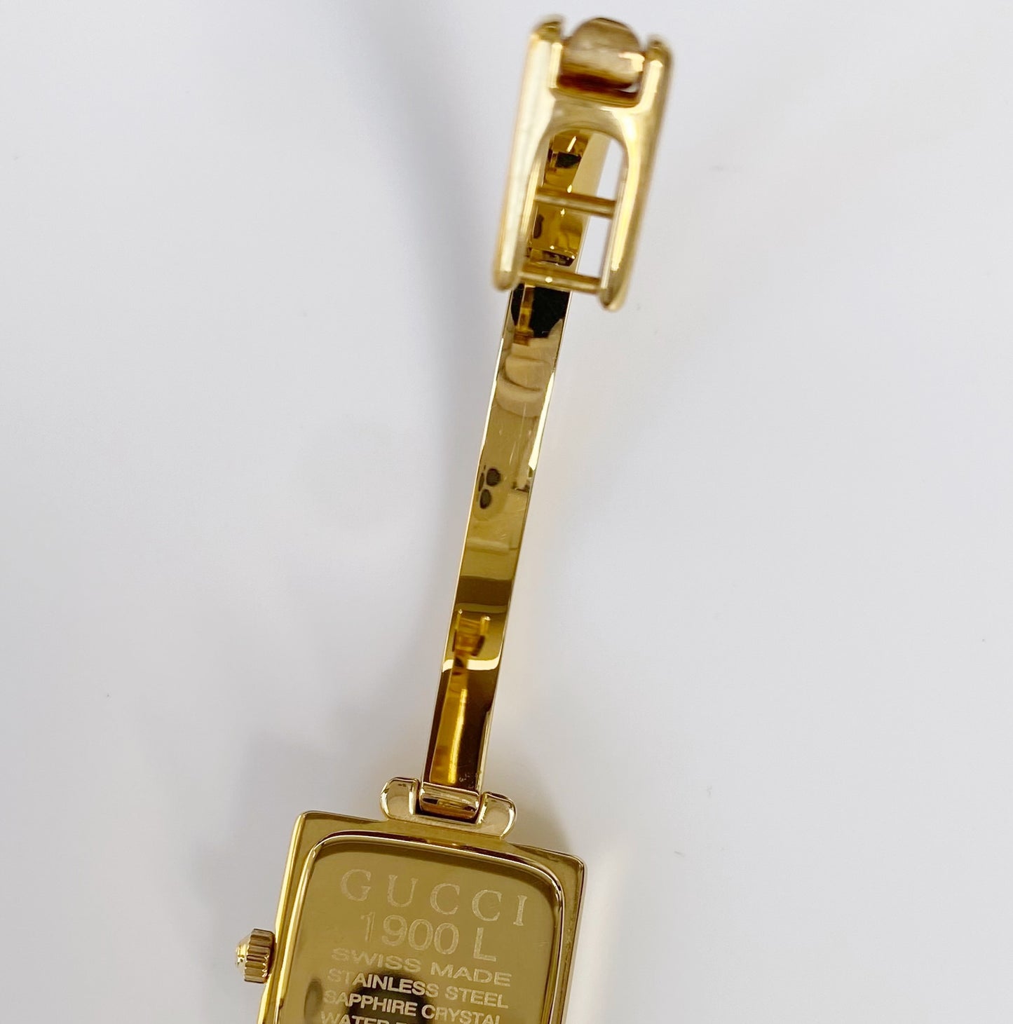 Gucci 1990s Square Dial Gold Plated Bangle Watch