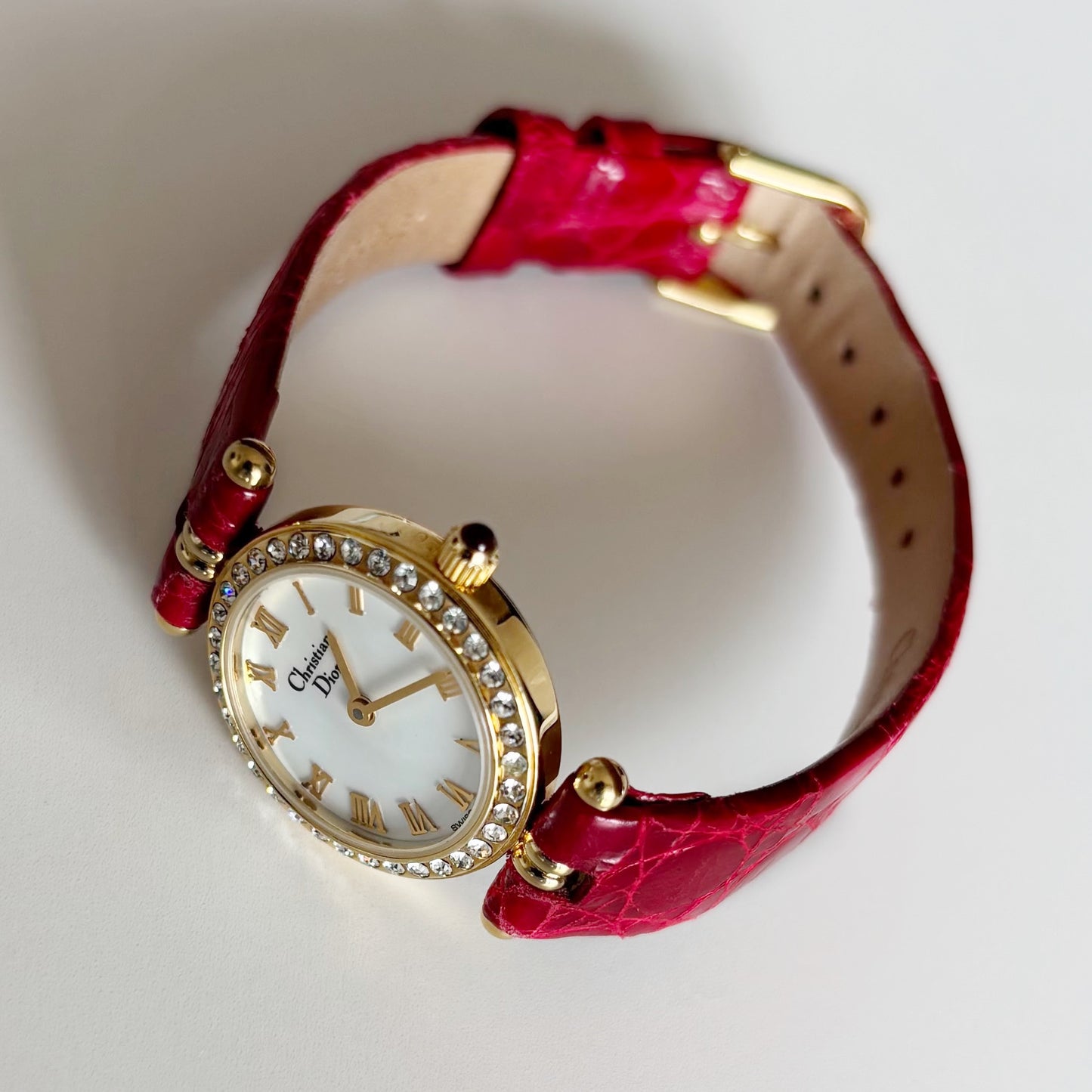 Dior 1990s Seashell Dial Round Dial Gold Plated Watch