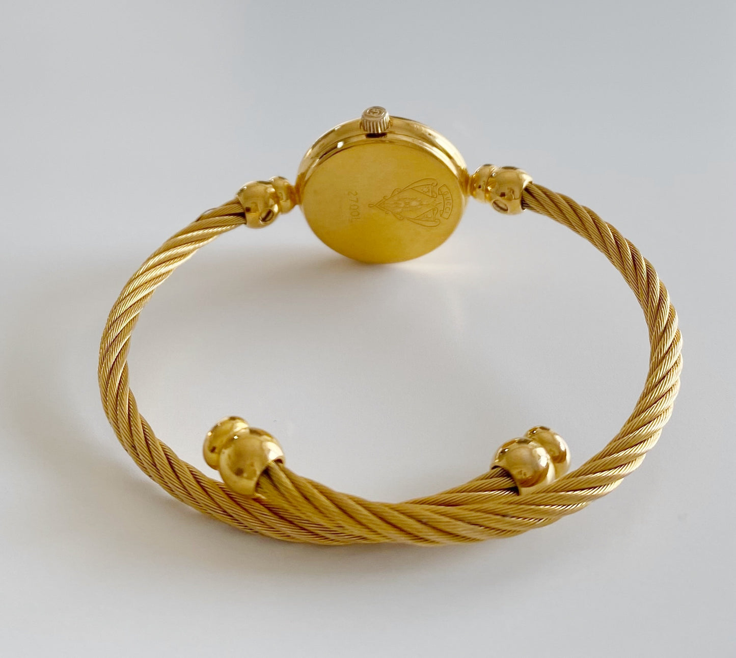 Gucci 1990s Blue Dial Gold Plated Cable Bangle Watch